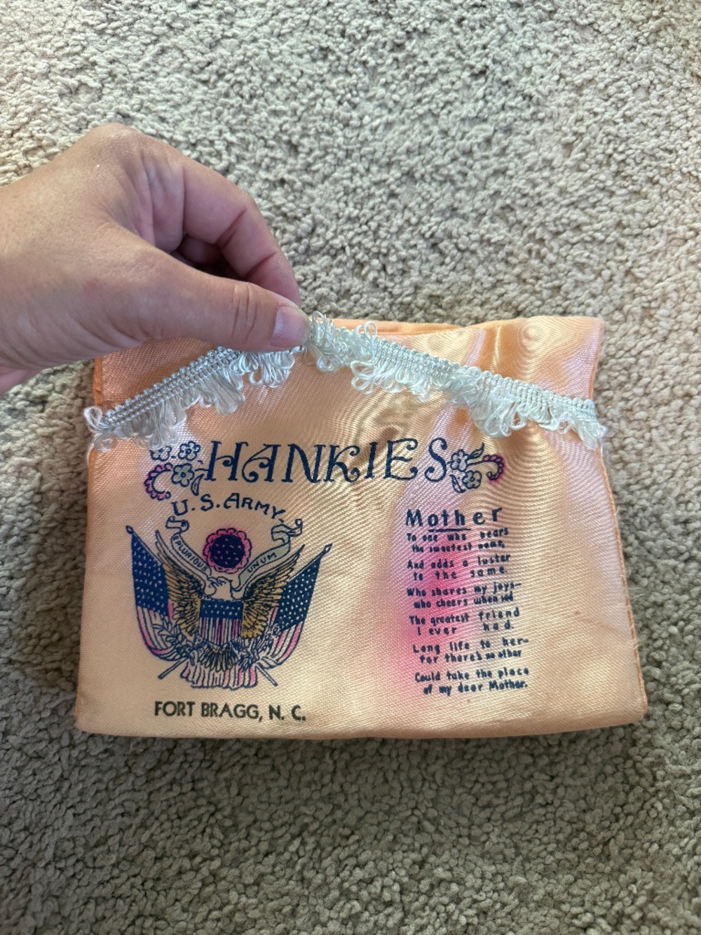 Vintage Hankies holder (Mother) WWII U.S. Army gift